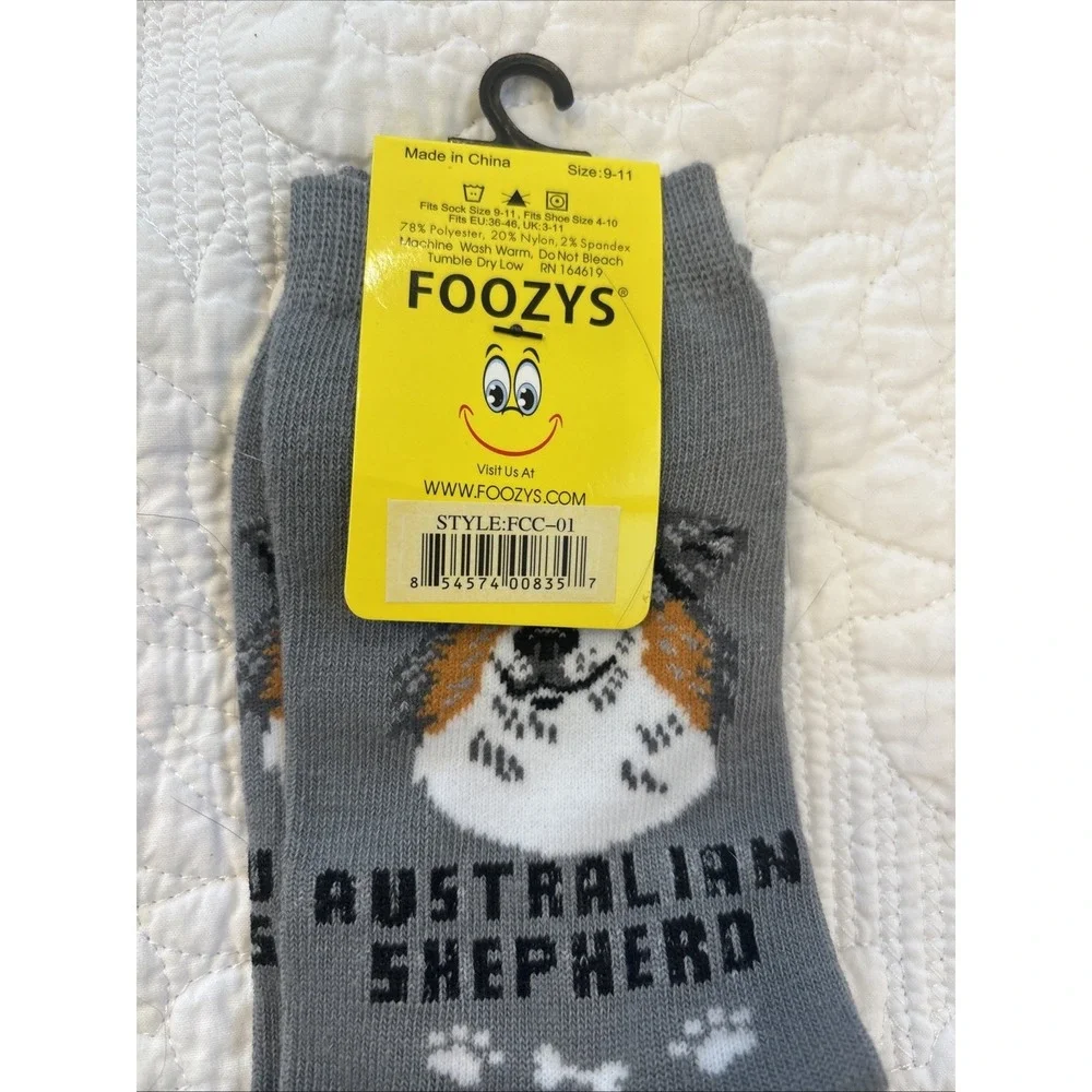 Foozy's Canine Collection‎ Australian Shepherd Socks SZ 9-11 Gray PolyBlend